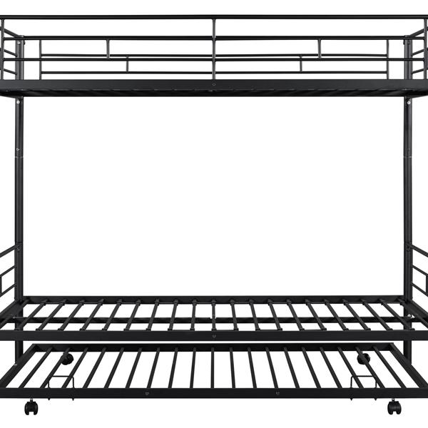 Metal Twin over Twin Bunk Bed with Trundle/Can Be Separated into 2 Twin Beds/ Heavy-duty Sturdy Metal/ Noise Reduced/ Safety Guardrail/ Trundle for Flexible Space/ Bunk Bed for Three/ CPC Certified