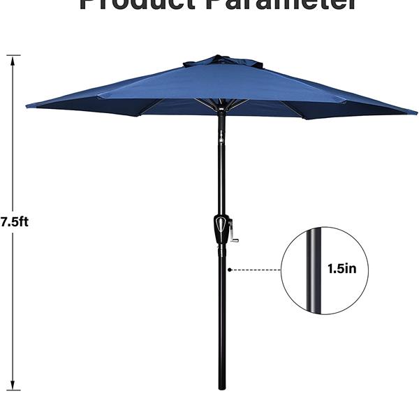 Simple Deluxe 7.5' Patio Outdoor Table Market Yard Umbrella with Push Button Tilt/Crank, 6 Sturdy Ribs for Garden, Deck, Backyard, Pool, 7.5ft, Blue