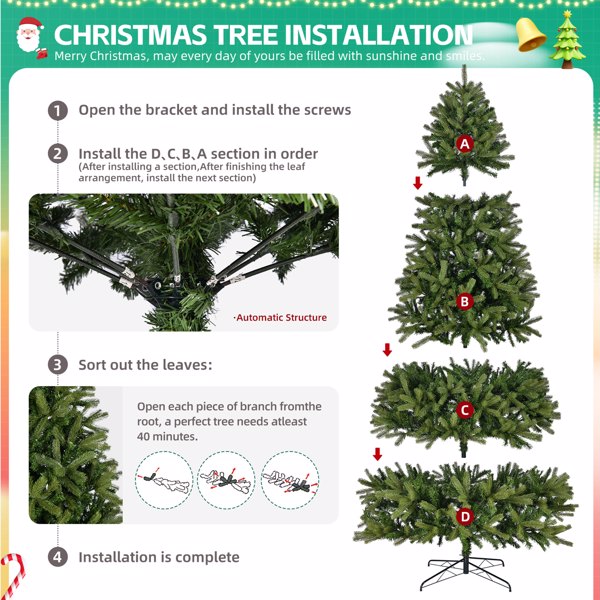 9Ft Artificial Christmas Tree with 2576 PE&PVC Mixed Branch Tips, Unlit Hinged Premium Spruce Fake Xmas Trees, Holiday Decoration, Easy Assembly, Foldable Metal Stand, Green 