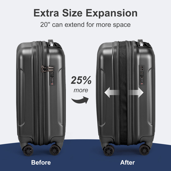 2 Piece Luggage Set, 20" Carry-On Expandble Luggage Hardside Lightweight Suitcase, 14" Mini Cosmetic Cases