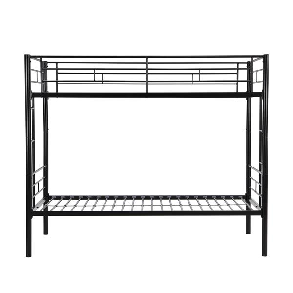 Bunk Bed Twin Over Twin Size with 2 Ladders and Full-Length Guardrail, Metal, Storage Space, No Box Spring Needed, Noise Free, Black