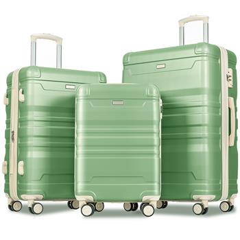 Luggage Sets New Model Expandable ABS Hardshell 3pcs Clearance Luggage Hardside Lightweight Durable Suitcase sets Spinner Wheels Suitcase with TSA Lock 20\\'\\'24\\'\\'28\\'\\'(grass green and beige)