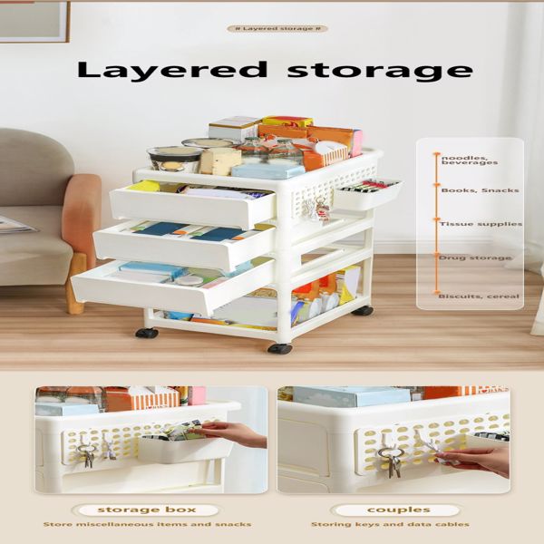 Storage Stroller - 4 layer, storage for bedroom, living room, kitchen,restroom,Flexible to move, Can put toys, snacks, tools, pet supplies,PP material is safe and durable 