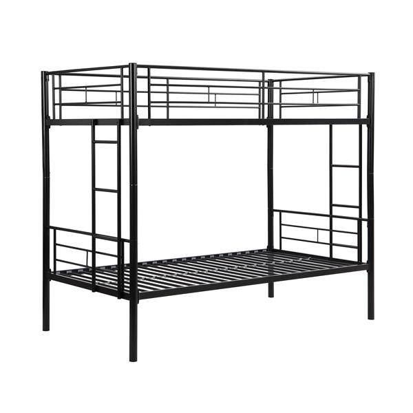 Bunk Bed Twin Over Twin Size with 2 Ladders and Full-Length Guardrail, Metal, Storage Space, No Box Spring Needed, Noise Free, Black