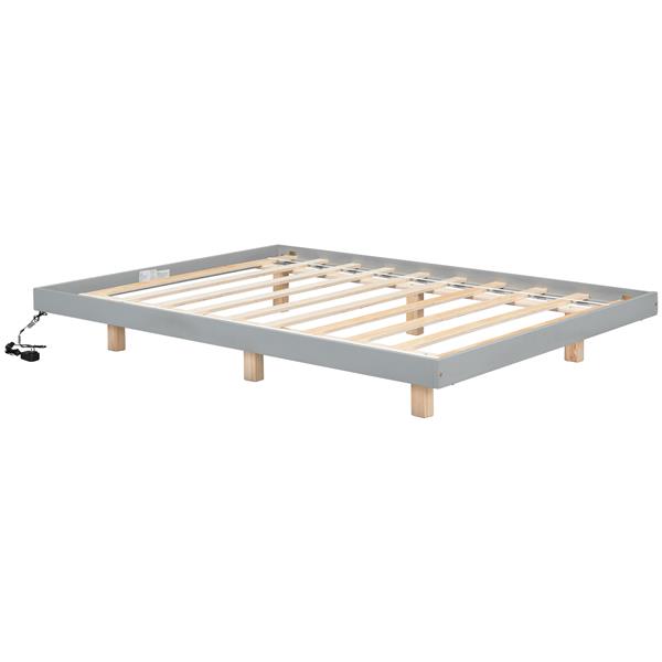 Full Size Floating Bed with LED Lights Underneath,Modern Full Size Low Profile Platform Bed with LED Lights,Grey