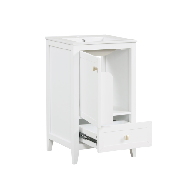 20" Bathroom Vanity with Sink, Bathroom Cabinet with Soft Closing Door, Storage Rack and A Drawer, White 