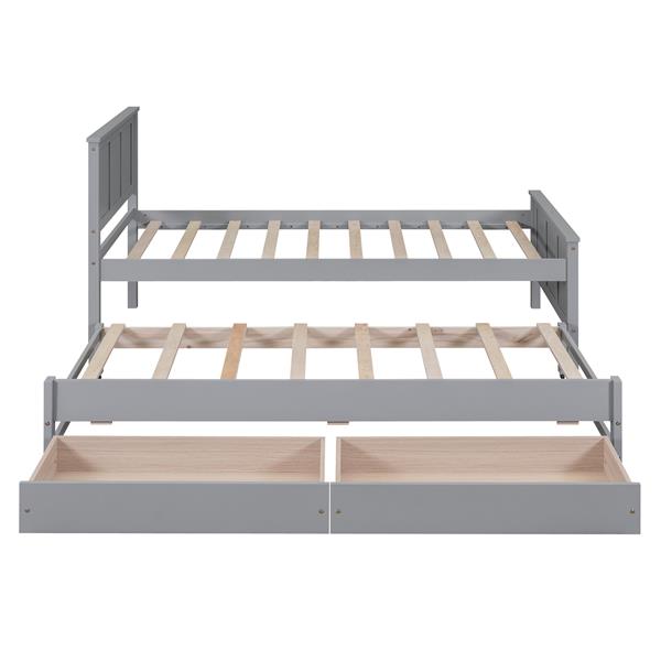 Twin Size Platform Bed with Trundle and Drawers, Gray