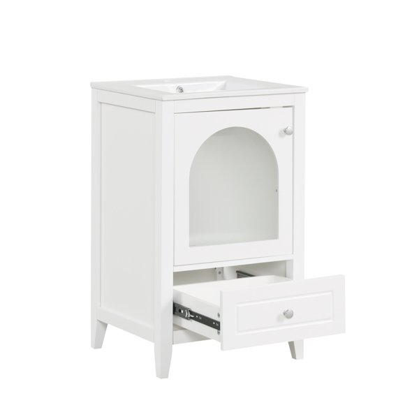 20" Bathroom Vanity with Sink, Bathroom Cabinet with Soft Closing Glass Door, A Drawer, White 