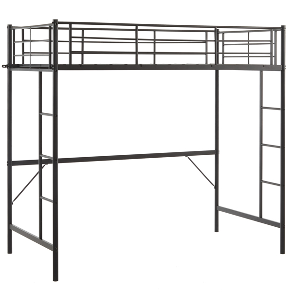 Twin Size Metal Loft Bed with Safety Guardrails & 2 Built-in Ladders, Loft Bunk Bed Frame for Teens Juniors Adults, Space Saving, Noise Free, No Box Spring Needed, Black