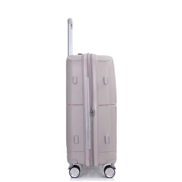 Expandable Hardshell Suitcase Double Spinner Wheels PP Luggage Sets Lightweight Durable Suitcase with TSA Lock,3-Piece Set (20/24/28) , Griege