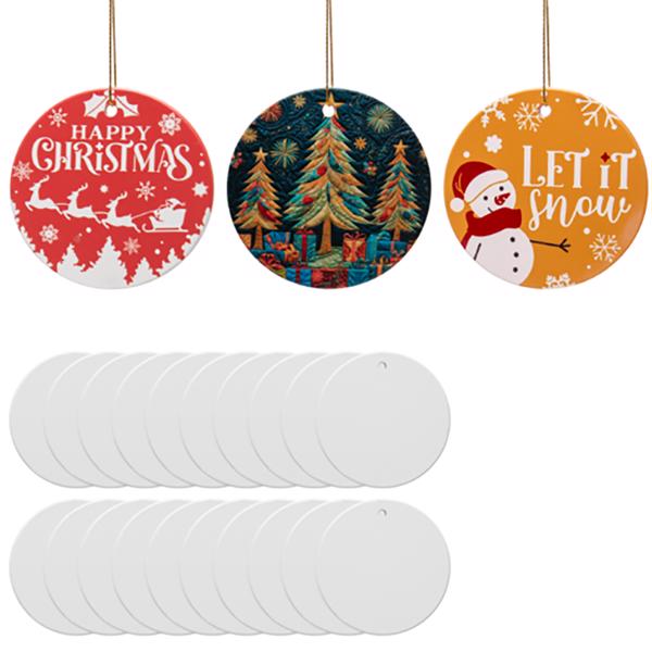 50PCS Sublimation Circle Christmas Decoration 3" Blank Ceramic Hanging (Round)