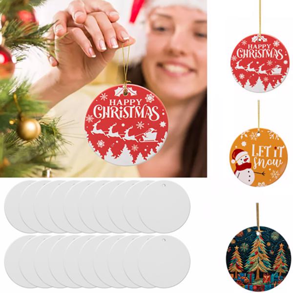 50PCS Sublimation Circle Christmas Decoration 3" Blank Ceramic Hanging (Round)