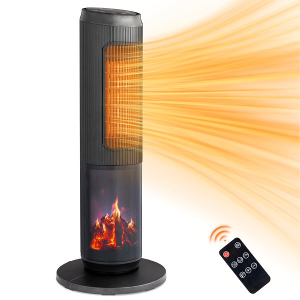 ZOKOP 25" Tower Space Heater with 3D Flame, 1500W Portable Electric Heater with Thermostat, 60° Oscillation, Timer, Remote Control, for Indoor Bedroom Office Home, Black