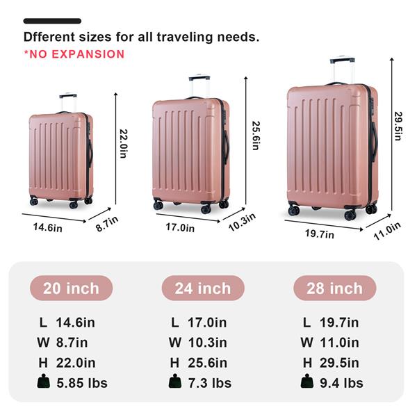 Luggage Sets ABS+PC Hardshell 3pcs Clearance Luggage Hardside Lightweight Durable Suitcase sets Spinner Wheels Suitcase with TSA Lock (20/24/28),ROSEGOLD