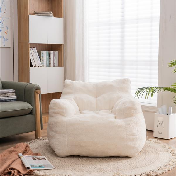 010-Soft Teddy Fabric Tufted Foam Bean Bag Chair With Teddy Fabric Ivory White