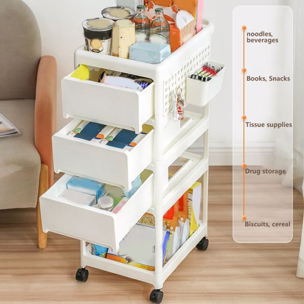 Storage Stroller - 4 layer, storage for bedroom, living room, kitchen,restroom,Flexible to move, Can put toys, snacks, tools, pet supplies,PP material is safe and durable 