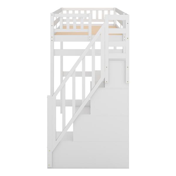 Twin Size Loft Bed with Storage Staircase and Built-in Desk, White