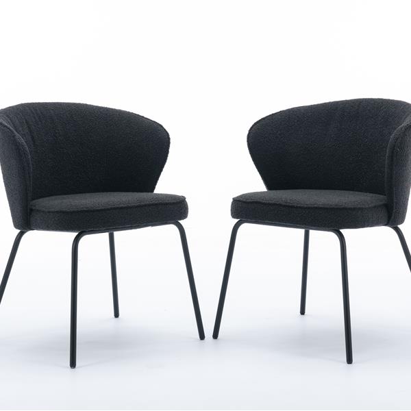 042-Set of 2 Boucle Fabric Dining Chairs With Black Metal Legs,Black