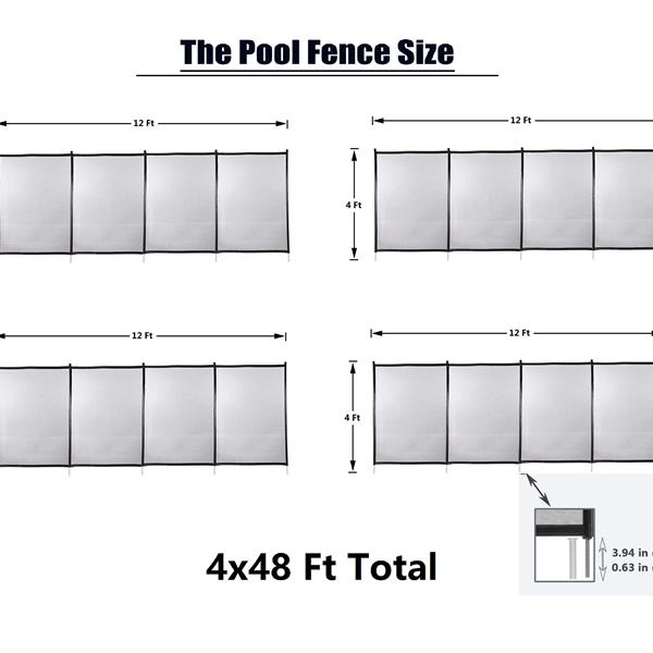 48x4 Ft Outdoor Pool Fence With Section Kit,Removable Mesh Barrier,For Inground Pools,Garden And Patio,Black