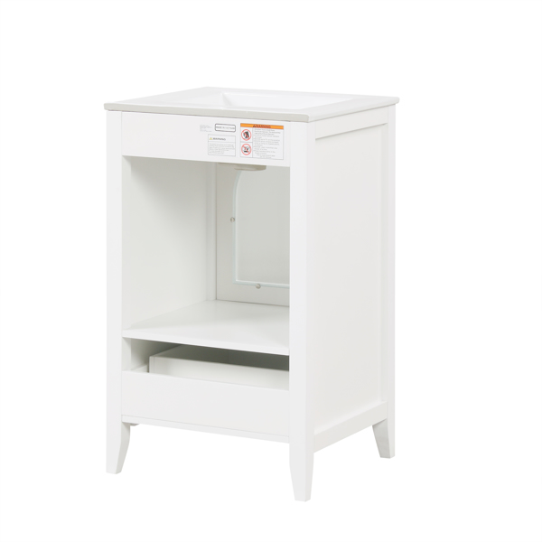 20" Bathroom Vanity with Sink, Bathroom Cabinet with Soft Closing Glass Door, A Drawer, White 