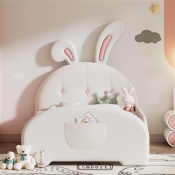 Twin size Upholstered Rabbit-Shape Princess Bed ,Twin Size Platform Bed with Headboard and Footboard,White