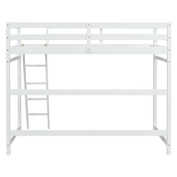 Twin Size High Loft Bed with inclined Ladder, Guardrails,White