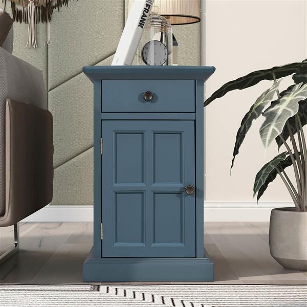 Classic Vintage Livingroom End Table Side Table with USB Ports and One Multifunctional Drawer with cup holders, Antique Navy