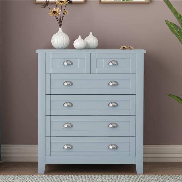 Drawer Dresser BAR CABINET side cabinet,buffet sideboard,buffet service counter, solid wood frame,plasticdoor panel,retro shell handle,applicable to dining room,living room, kitchen corridor,Blue-gray