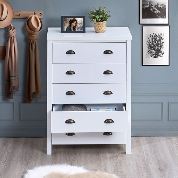  5 Drawer Chest with Interlock Drawer Feature – Drawer Slide And Interlock Pre-Assembly, Drawer Chest for Closet Tall Dressers for Bedroom Clothes Organizer Tool - Easy Assembly, Classic White 