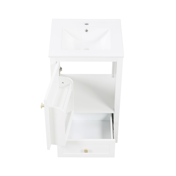 20" Bathroom Vanity with Sink, Bathroom Cabinet with Soft Closing Door, Storage Rack and A Drawer, White 