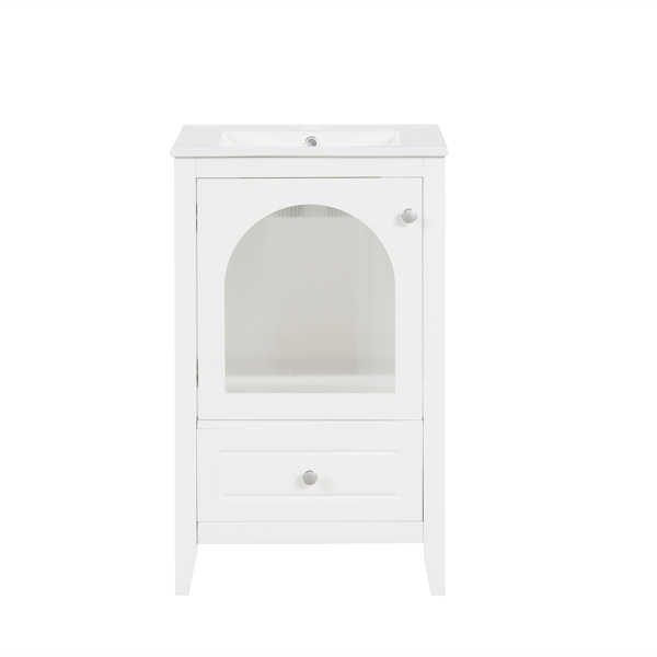 20" Bathroom Vanity with Sink, Bathroom Cabinet with Soft Closing Glass Door, A Drawer, White 