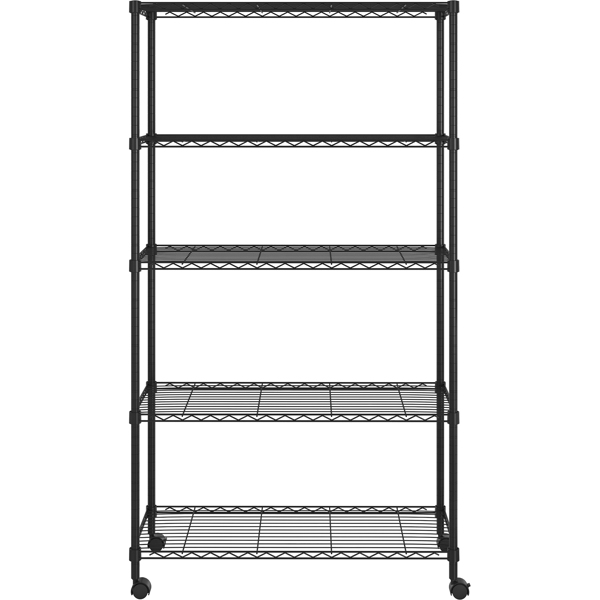 5-Layer Plastic Coated Iron Shelf with 1.5" Nylon Wheels 165*90*35 Black