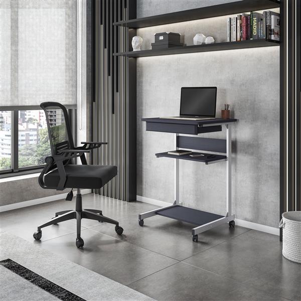 Rolling Laptop Cart with Storage, Graphite