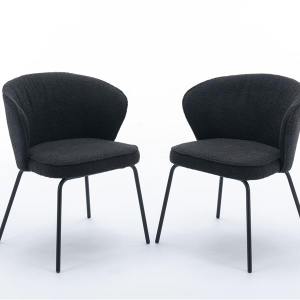 042-Set of 2 Boucle Fabric Dining Chairs With Black Metal Legs,Black