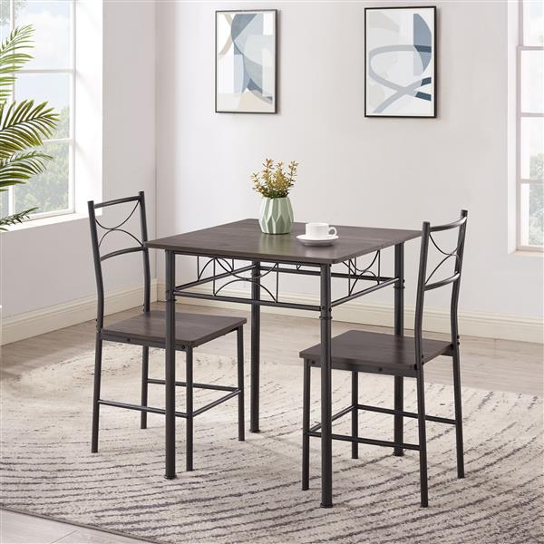 3-Piece Kitchen Dining Room Table Set Grey Chair