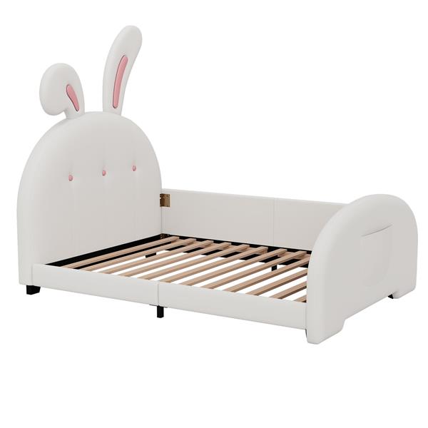 Twin size Upholstered Rabbit-Shape Princess Bed ,Twin Size Platform Bed with Headboard and Footboard,White