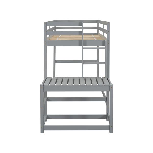 Twin High Loft Bed with Ladder landing Platform, Ladders, Guardrails,Grey