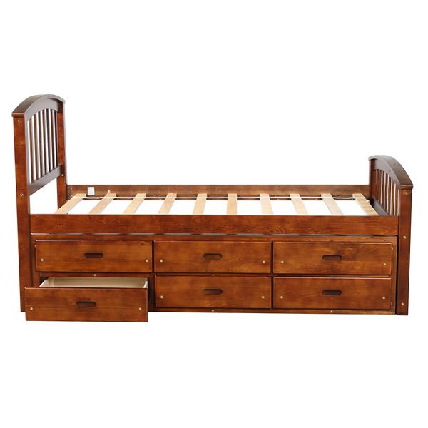 . Twin Size Platform Storage Bed Solid Wood Bed with 6 Drawers