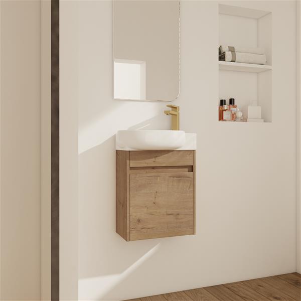 Soft Close Doors Bathroom Vanity With Sink,16 Inch  For Small Bathroom