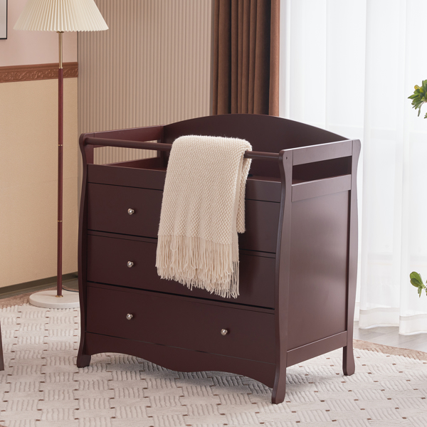 【Old Code:62594198】90*58*99cm Three Drawers With Seat Belt Baby Wooden Bed Nursing Table Brown