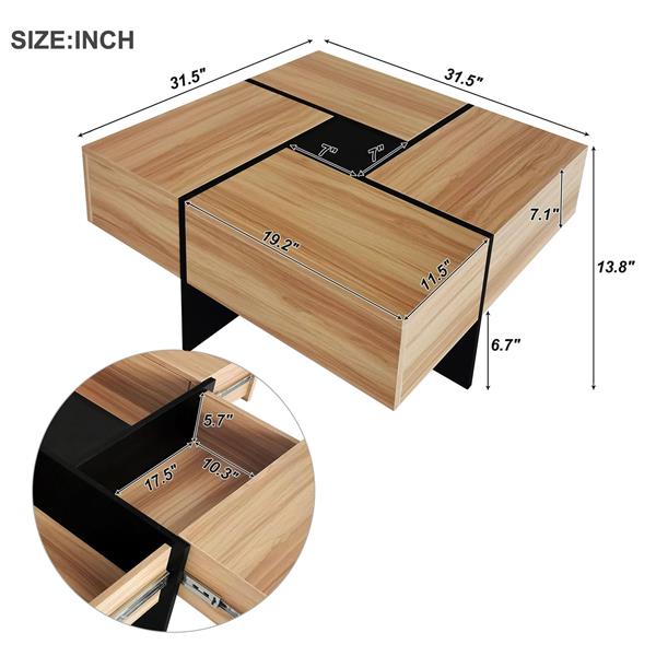 Unique Design Coffee Table with 4 Hidden Storage Compartments, Square Cocktail Table with Extendable Sliding Tabletop, UV High-gloss Design Center Table for Living Room, 31.5"x 31.5"