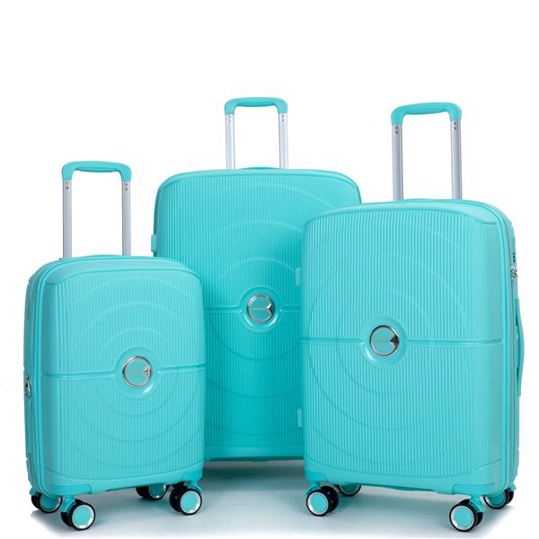 Expandable Hardshell Suitcase Double Spinner Wheels PP Luggage Sets Lightweight Durable Suitcase with TSA Lock,3-Piece Set (20/24/28) , Lake Blue