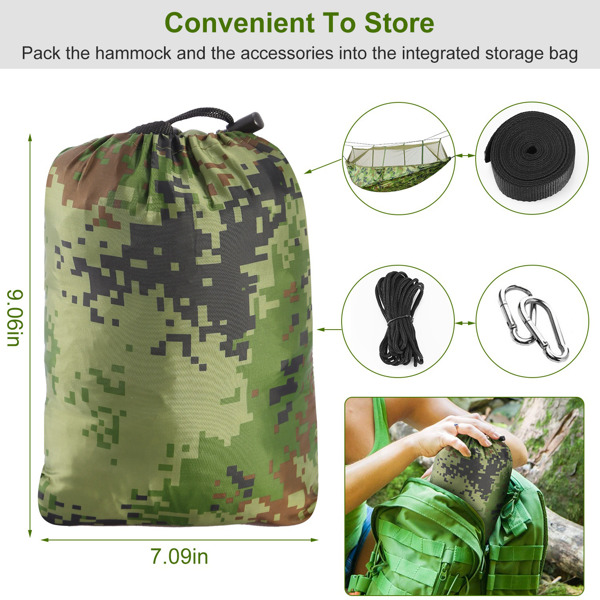 Camping Hammock, Portable Double Hammock with Net,600lbs Load 2 Persons Hammock w/Mosquito Net Outdoor Hiking Camping Hommock Portable Nylon Swing Hanging Bed w/ Strap Hook Carry Bag