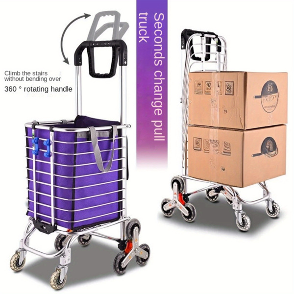 Folding Rolling Cart with Wheels Shopping Cart Portable Trolley Bag, Utility Cart Heavy Duty Stair Carts with Adjustable Bungee Cord and 2 Models Switching Big Volume (8 Wheels no Braking)