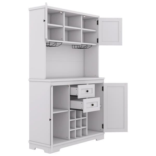 Coffee Bar Cabinet Kitchen Cabinet with Storage, Farmhouse Wine Cabinet with Drawers shelves and cabinets, Buffet Cabinet Wine & Glass Racks for Dining Room, White