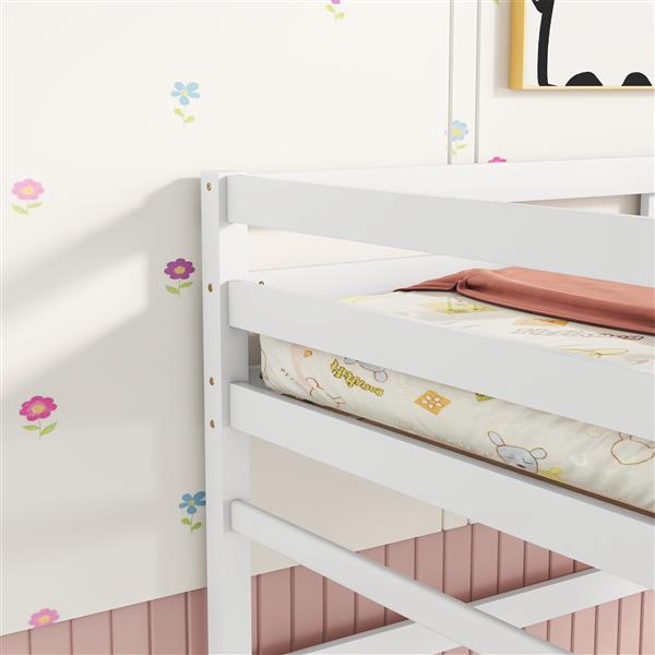 Twin Size High Loft Bed with inclined Ladder, Guardrails,White