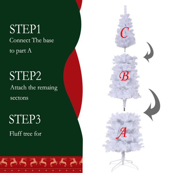 7.5FT White Slim Artificial Christmas Tree Includes Foldable Metal Stand 