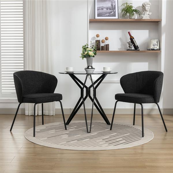 042-Set of 2 Boucle Fabric Dining Chairs With Black Metal Legs,Black