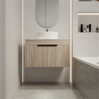 30 \\" Modern Design Float Bathroom Vanity With Ceramic Basin Set, Wall Mounted White Oak Vanity With Soft Close Door,KD-Packing,KD-Packing,2 Pieces Parcel(TOP-BAA0014012OO)