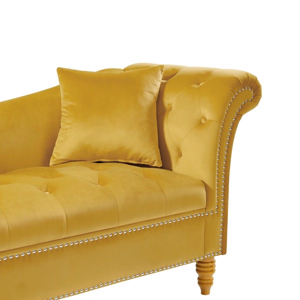 浅棕色带2个枕头的天鹅绒沙发凳，带存储空间，适用于客厅和休息室-10